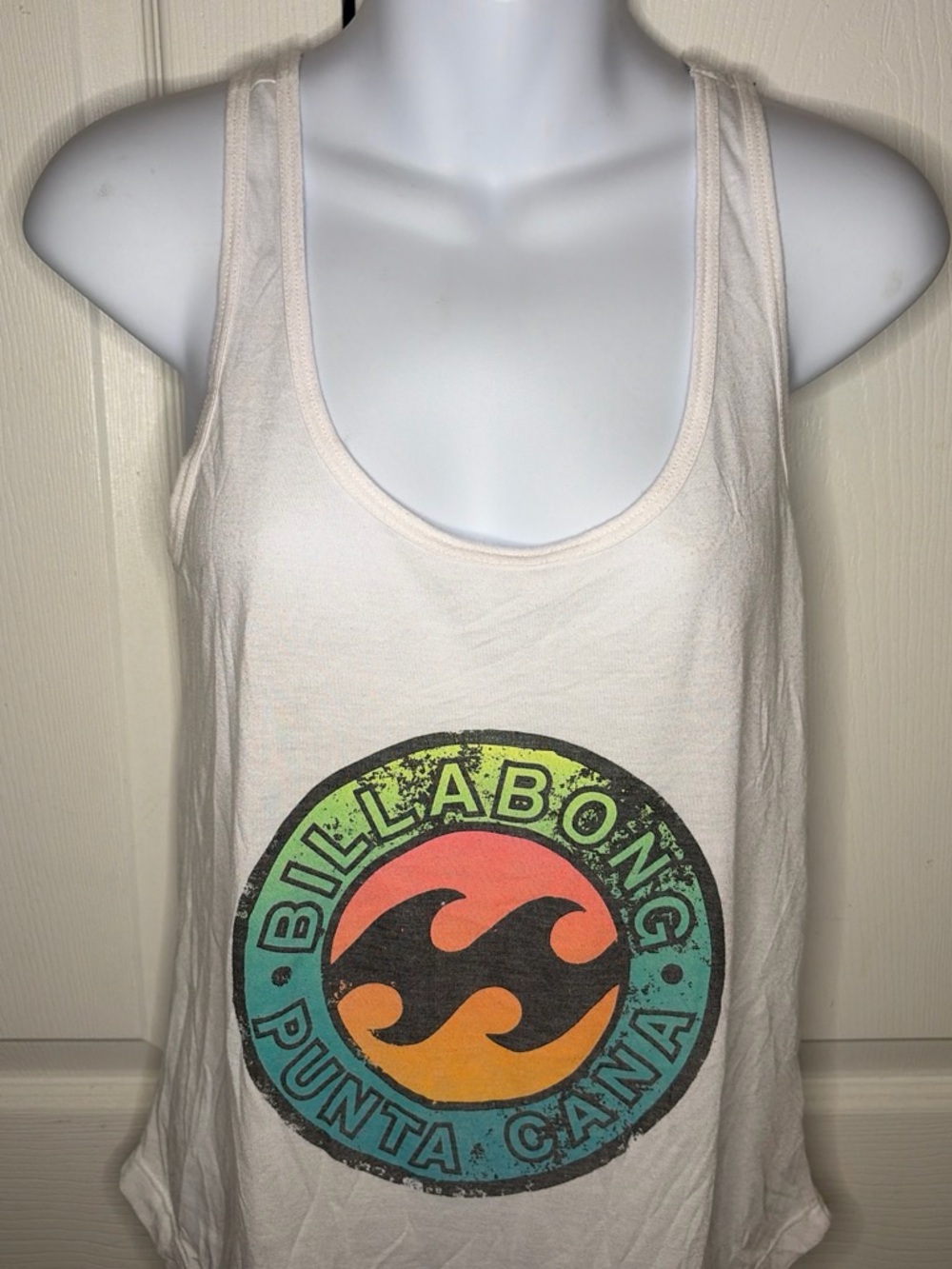 Billabong Cream Racerback Tank with Multicolor Punta Cana Logo